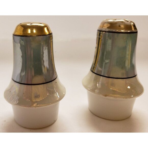 Salt & Pepper Shakers- Lusterware/ Gilt Tops/  Birds & Fruit- Made in Japan - Picture 3 of 5